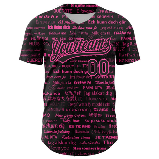 Custom Black Pink 3D Love Valentine's Day Authentic Baseball Jersey - Sky-Custom