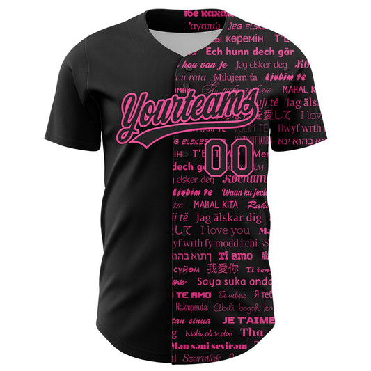 Custom Black Pink 3D Love Valentine's Day Authentic Baseball Jersey - Sky-Custom