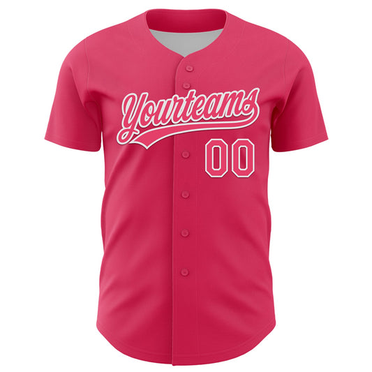 Custom Neon Pink White 3D Love Heart Valentine's Day Authentic Baseball Jersey - Sky-Custom