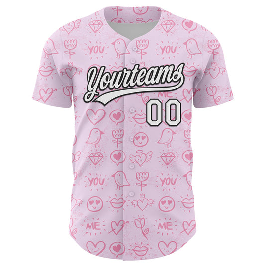 Custom Light Pink White-Black 3D Love Heart Valentine's Day Authentic Baseball Jersey - Sky-Custom
