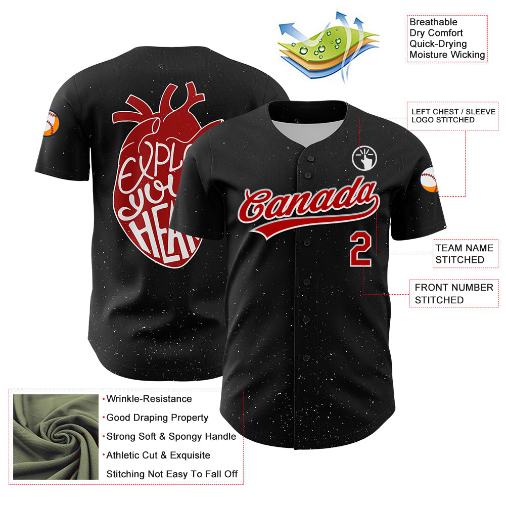 Custom Black Red-White 3D Love Heart Valentine's Day Authentic Baseball Jersey - Sky-Custom
