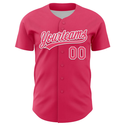 Custom Neon Pink White 3D Love Heart Valentine's Day Authentic Baseball Jersey - Sky-Custom