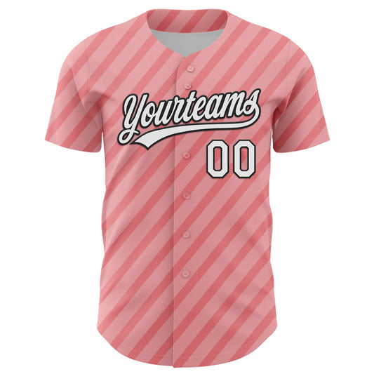 Custom Medium Pink White-Black 3D Love Heart Valentine's Day Authentic Baseball Jersey - Sky-Custom