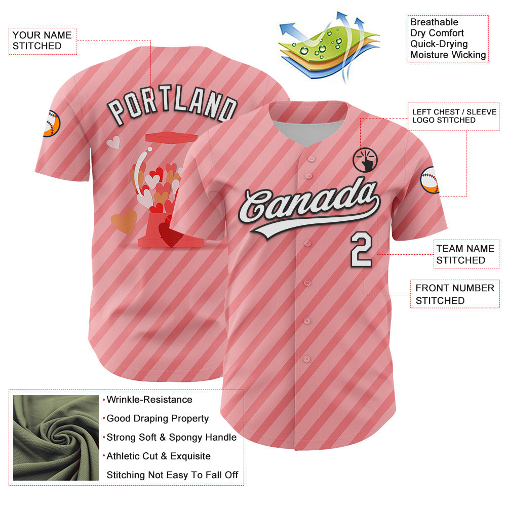 Custom Medium Pink White-Black 3D Love Heart Valentine's Day Authentic Baseball Jersey - Sky-Custom