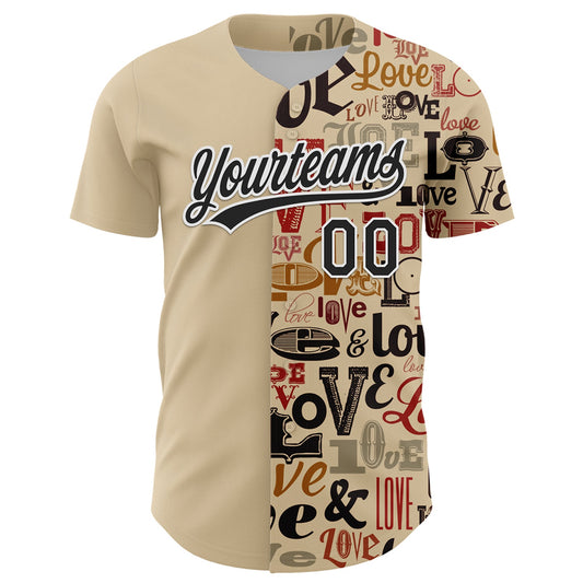 Custom City Cream Black-White 3D Love Valentine's Day Authentic Baseball Jersey - Sky-Custom