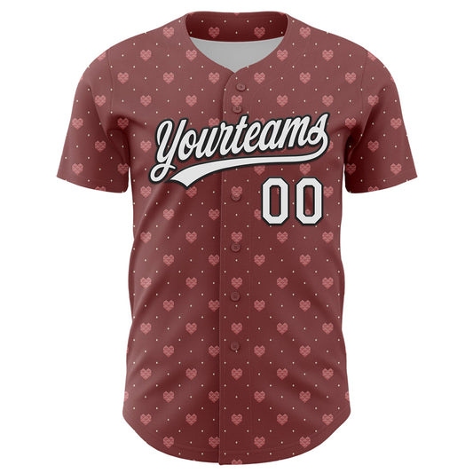 Custom Brown White-Black 3D Love Heart Valentine's Day Authentic Baseball Jersey - Sky-Custom