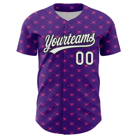 Custom Purple White-Black 3D Love Heart Valentine's Day Authentic Baseball Jersey - Sky-Custom