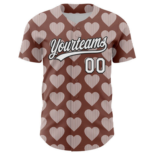 Custom Brown White-Black 3D Love Heart Valentine's Day Authentic Baseball Jersey - Sky-Custom