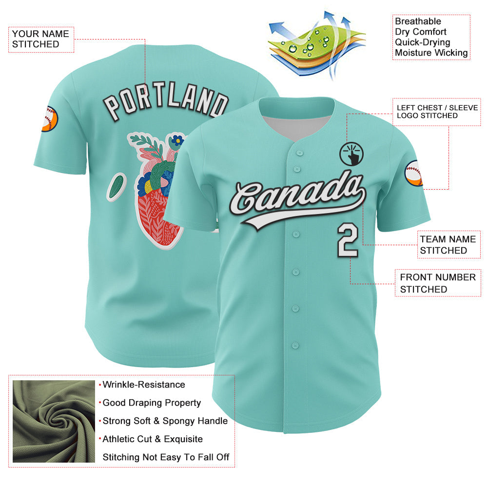 Custom Ice Blue White-Black 3D Love Heart Valentine's Day Authentic Baseball Jersey - Sky-Custom