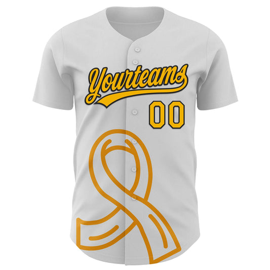 Custom White Gold-Black 3D Appendix Cancer Ribbon Authentic Baseball Jersey - Sky-Custom