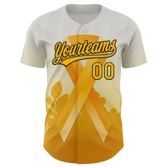 Custom White Gold-Black 3D Appendix Cancer Ribbon Authentic Baseball Jersey - Sky-Custom
