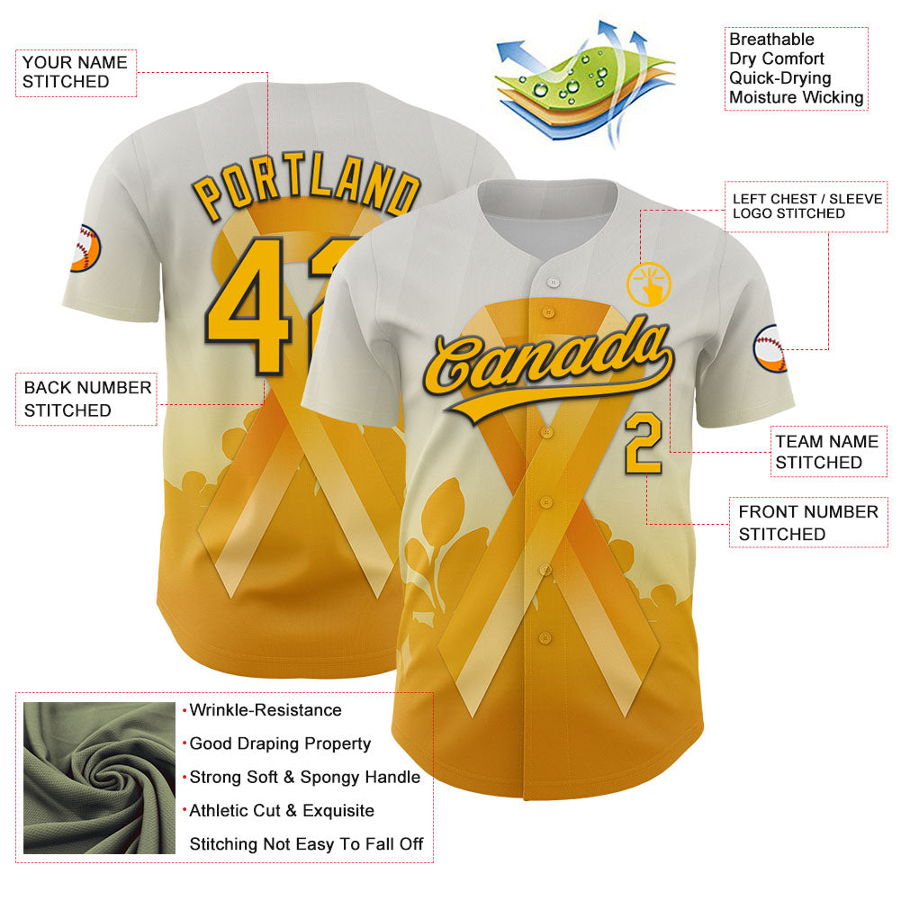 Custom White Gold-Black 3D Appendix Cancer Ribbon Authentic Baseball Jersey - Sky-Custom