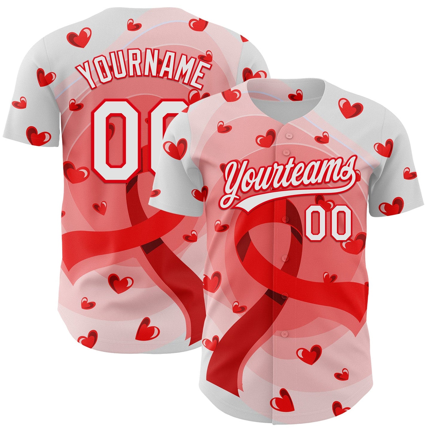 Custom White Fire Red 3D Blood Cancer Ribbon Authentic Baseball Jersey - Sky-Custom