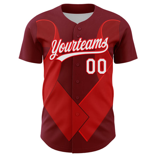 Custom Maroon White-Fire Red 3D Blood Cancer Ribbon Authentic Baseball Jersey - Sky-Custom