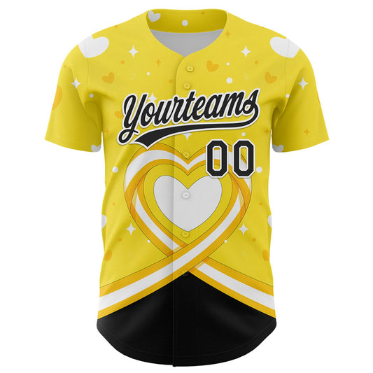Custom Yellow Black-White 3D Bone Cancer Ribbon Authentic Baseball Jersey - Sky-Custom