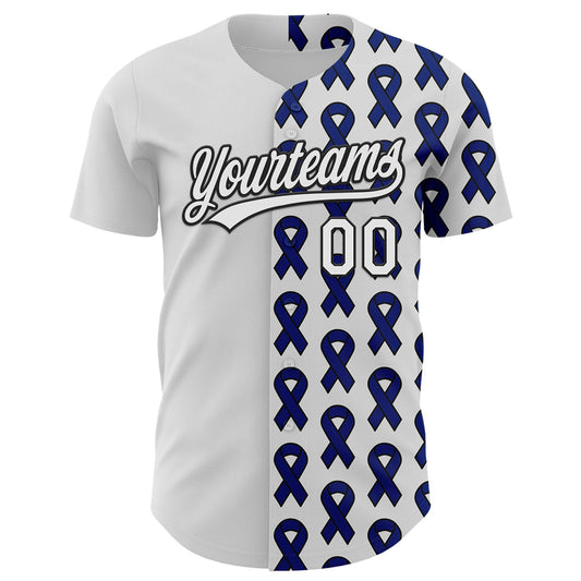 Custom White Black-Navy 3D Colorectal Cancer Ribbon Authentic Baseball Jersey - Sky-Custom