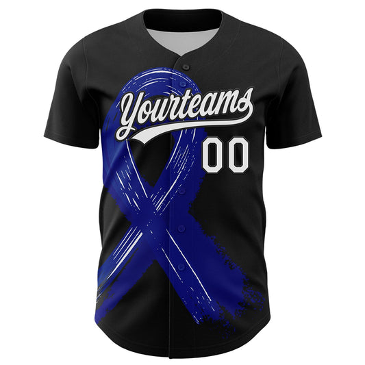 Custom Black White-Royal 3D Colorectal Cancer Ribbon Authentic Baseball Jersey - Sky-Custom