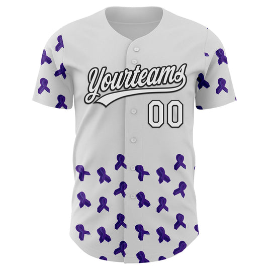 Custom White Purple-Black 3D Gynecological Cancer Ribbon Authentic Baseball Jersey - Sky-Custom