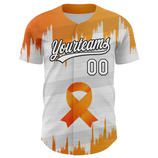 Custom White Orange-Black 3D Kidney Cancer Ribbon Authentic Baseball Jersey - Sky-Custom
