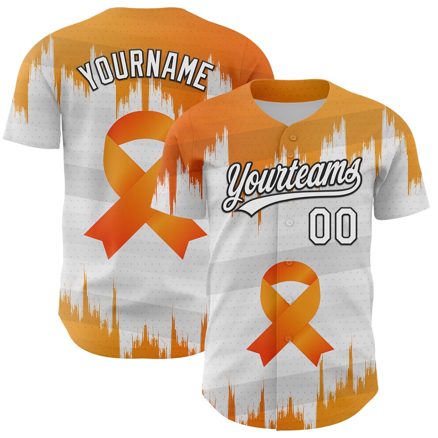 Custom White Orange-Black 3D Kidney Cancer Ribbon Authentic Baseball Jersey - Sky-Custom