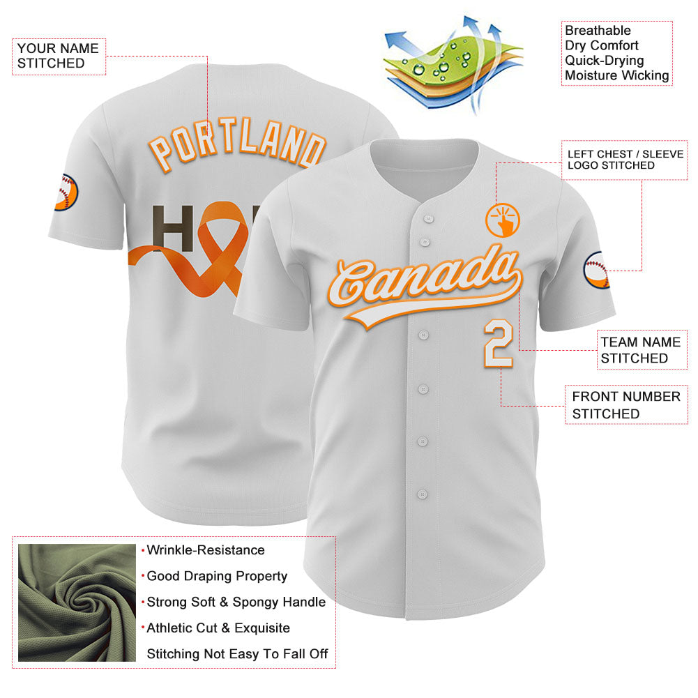 Custom White Bay Orange-Black 3D Kidney Cancer Ribbon Authentic Baseball Jersey - Sky-Custom