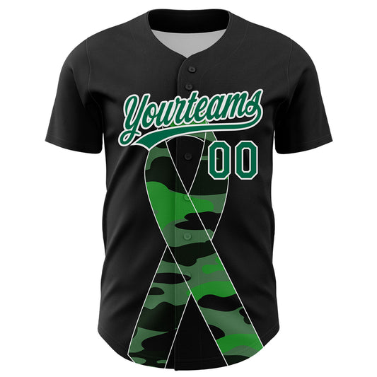 Custom Black Kelly Green-White 3D Liver Cancer Ribbon Authentic Baseball Jersey - Sky-Custom