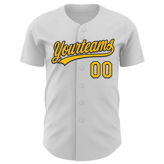 Custom White Yellow-Black 3D Childhood Cancer Gold Ribbon Authentic Baseball Jersey - Sky-Custom