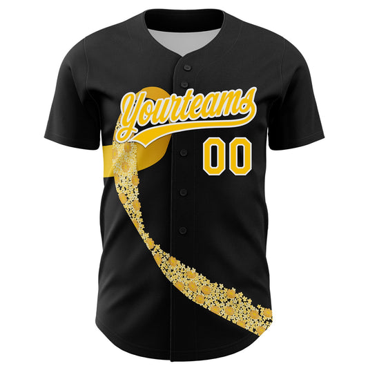 Custom Black Yellow-White 3D Childhood Cancer Gold Ribbon Authentic Baseball Jersey - Sky-Custom