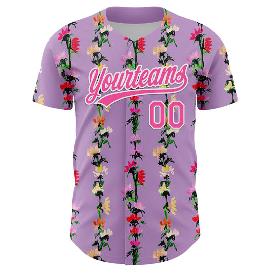 Custom Light Purple Pink-White 3D Tropical Hawaii Flower Authentic Baseball Jersey - Sky-Custom
