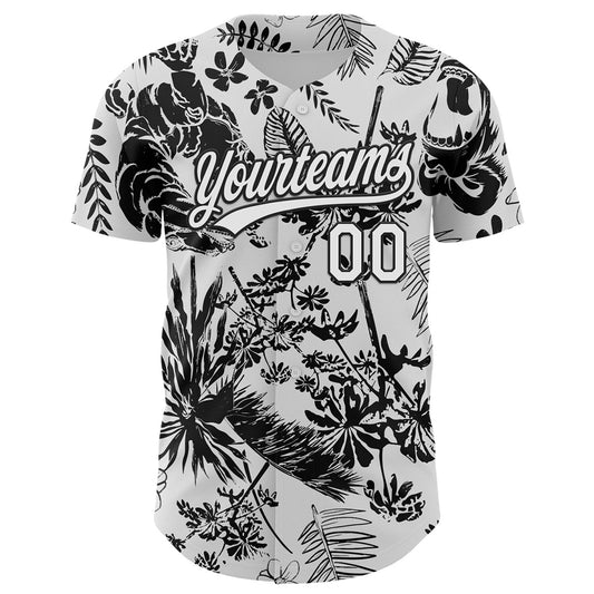 Custom White Black 3D Tropical Hawaii Jungle Plant Authentic Baseball Jersey - Sky-Custom