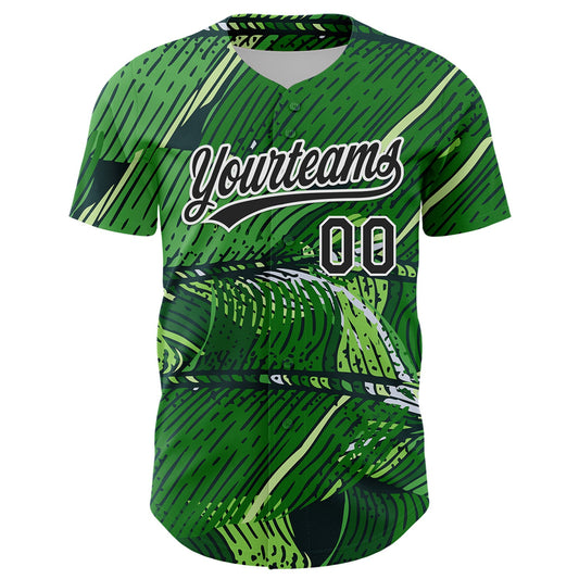 Custom Green Black-White 3D Tropical Hawaii Jungle Leaves Authentic Baseball Jersey - Sky-Custom