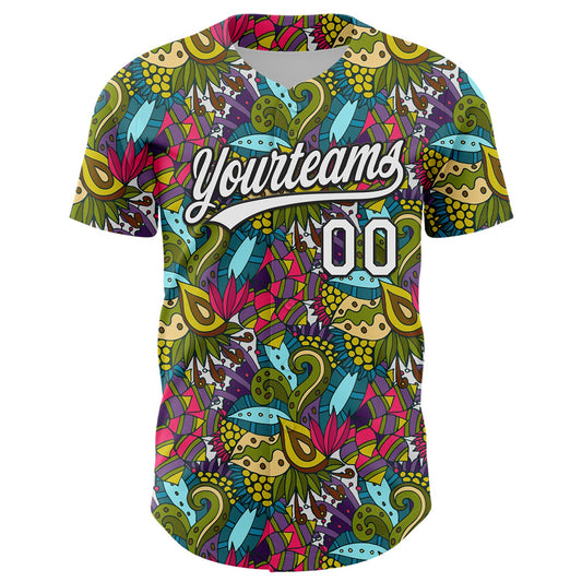 Custom White Black 3D Tropical Hawaii Jungle Plant Authentic Baseball Jersey - Sky-Custom
