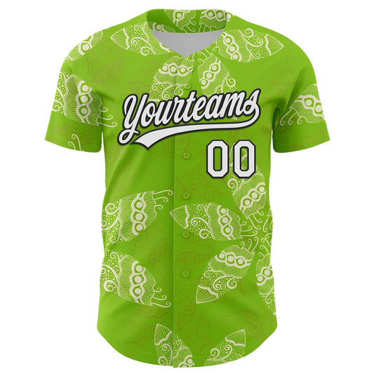 Custom Neon Green White-Black 3D Tropical Hawaii Jungle Plant Authentic Baseball Jersey - Sky-Custom