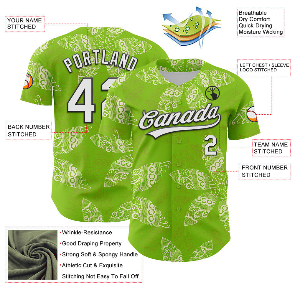Custom Neon Green White-Black 3D Tropical Hawaii Jungle Plant Authentic Baseball Jersey - Sky-Custom