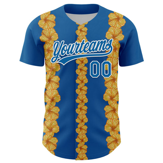 Custom Blue White 3D Tropical Hawaii Flower Authentic Baseball Jersey - Sky-Custom