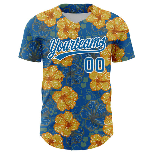 Custom Blue White 3D Tropical Hawaii Flower Authentic Baseball Jersey - Sky-Custom
