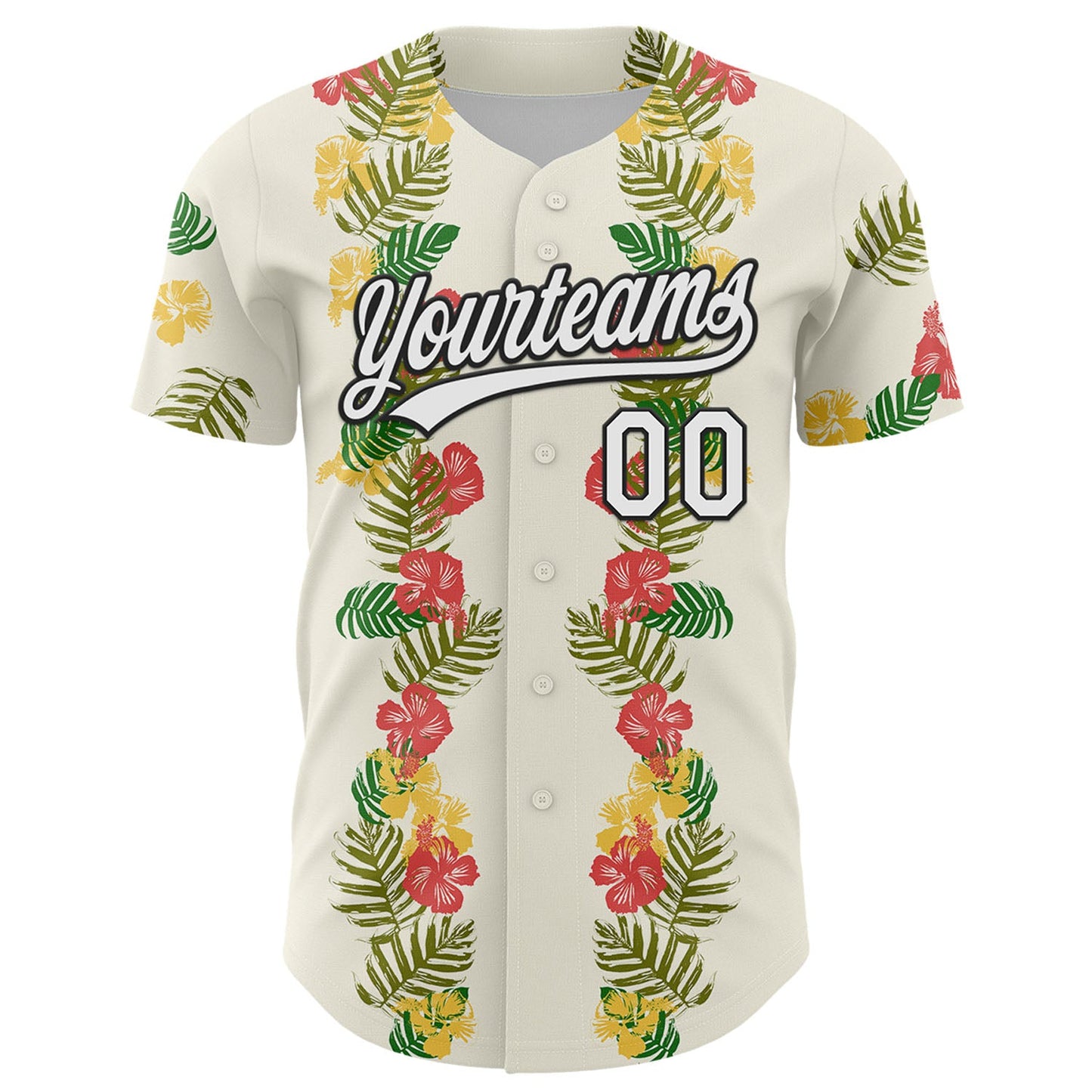 Custom White Black 3D Tropical Hawaii Leaves And Flower Authentic Baseball Jersey - Sky-Custom