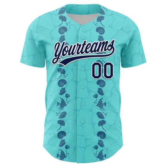 Custom Ice Blue Navy-White 3D Tropical Hawaii Style Authentic Baseball Jersey - Sky-Custom