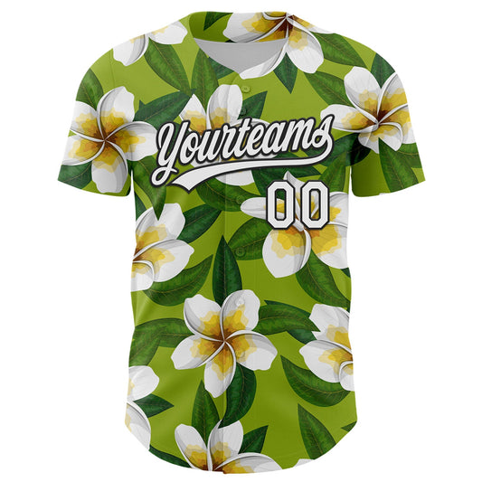 Custom Green White-Black 3D Tropical Hawaii Jungle Leaves And Flower Authentic Baseball Jersey - Sky-Custom