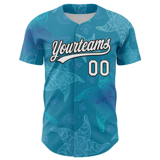 Custom Panther Blue White-Black 3D Tropical Hawaii Jungle Leaves Authentic Baseball Jersey - Sky-Custom