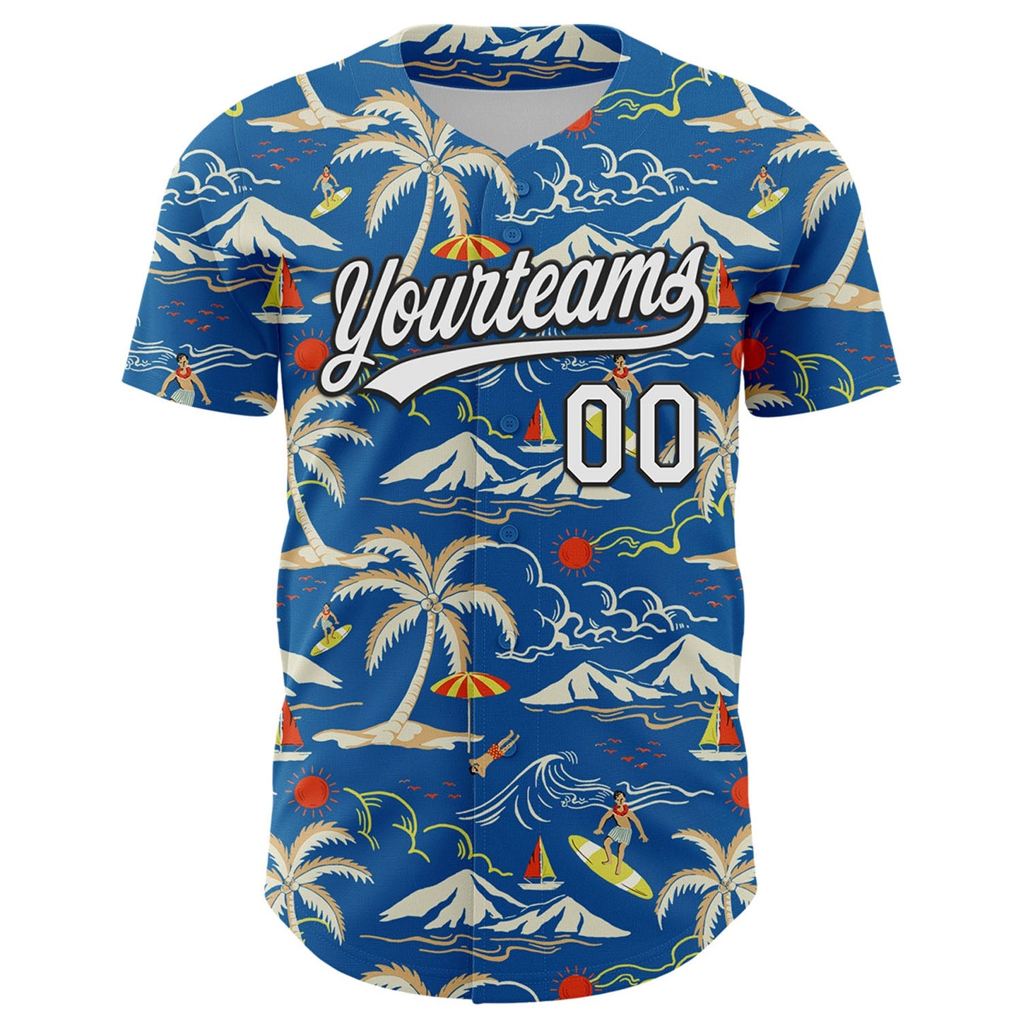 Custom Blue White-Black 3D Tropical Beach Island Hawaii Palm Tree Authentic Baseball Jersey - Sky-Custom