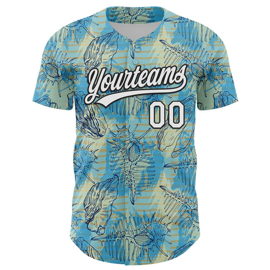 Custom Panther Blue White-Black 3D Tropical Beach Hawaii Flower Authentic Baseball Jersey - Sky-Custom