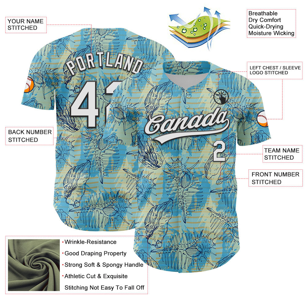 Custom Panther Blue White-Black 3D Tropical Beach Hawaii Flower Authentic Baseball Jersey - Sky-Custom