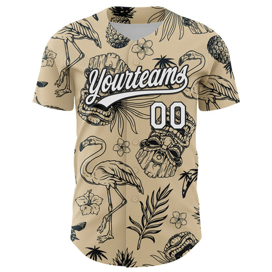 Custom City Cream White-Black 3D Tropical Hawaii Plant And Flamingo Authentic Baseball Jersey - Sky-Custom