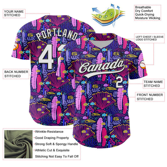 Custom Purple White-Black 3D Tropical Hawaii Plant Authentic Baseball Jersey - Sky-Custom