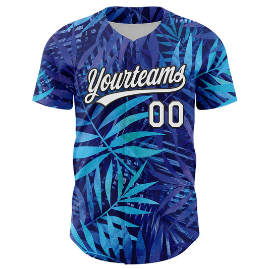 Custom Purple White-Black 3D Tropical Hawaii Leaves Authentic Baseball Jersey - Sky-Custom