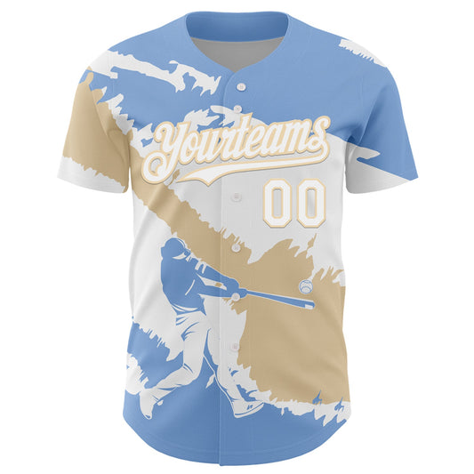 Custom Light Blue White-City Cream 3D Argentina Argentinian Flag Authentic Baseball Jersey - Sky-Custom