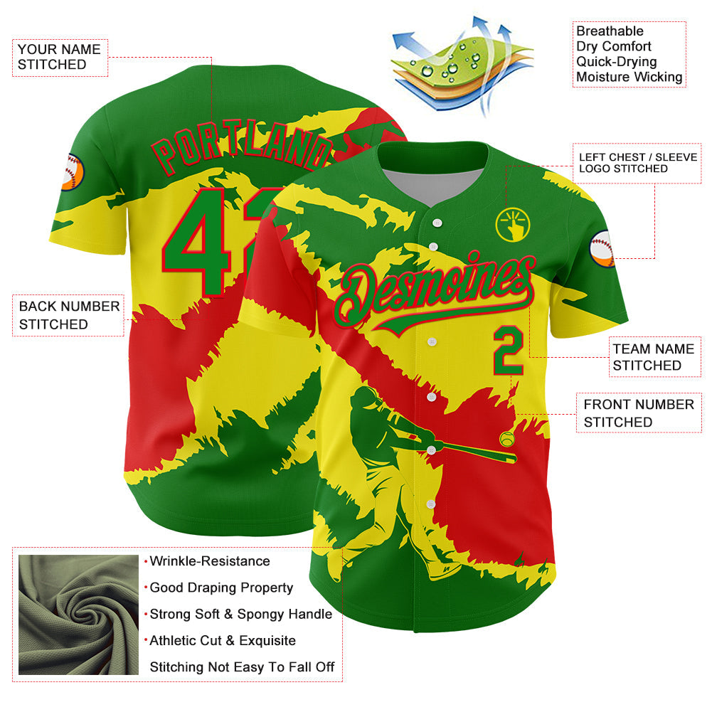 Custom Grass Green Fire Red-Light Yellow 3D Bolivia Bolivian Flag Authentic Baseball Jersey - Sky-Custom