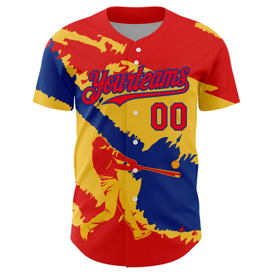 Custom Fire Red Royal-Yellow 3D Colombia Colombian Flag Authentic Baseball Jersey - Sky-Custom