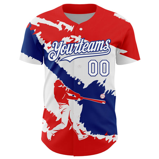 Custom Fire Red White-Royal 3D Cuba Cuban Flag Authentic Baseball Jersey - Sky-Custom